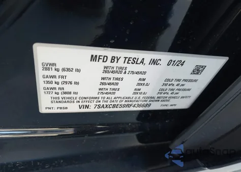 2024 Tesla Model X Long Range z USA, uszkodzony, nr VIN 7SAXCBE59RF436689